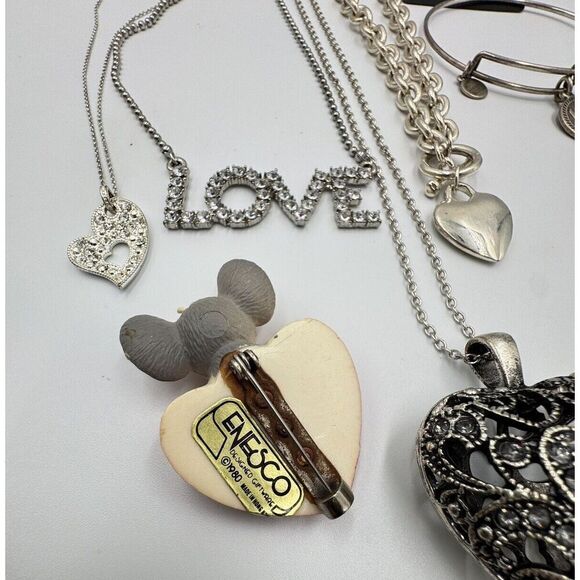 Silver Tone Heart LOVE Valentine’s Day Jewelry Lot Necklace Bracelet Earrings - Picture 4 of 6